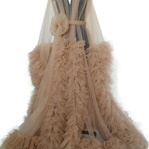 Champagne Ruffle Tulle Gown Vestment - Soft Beige